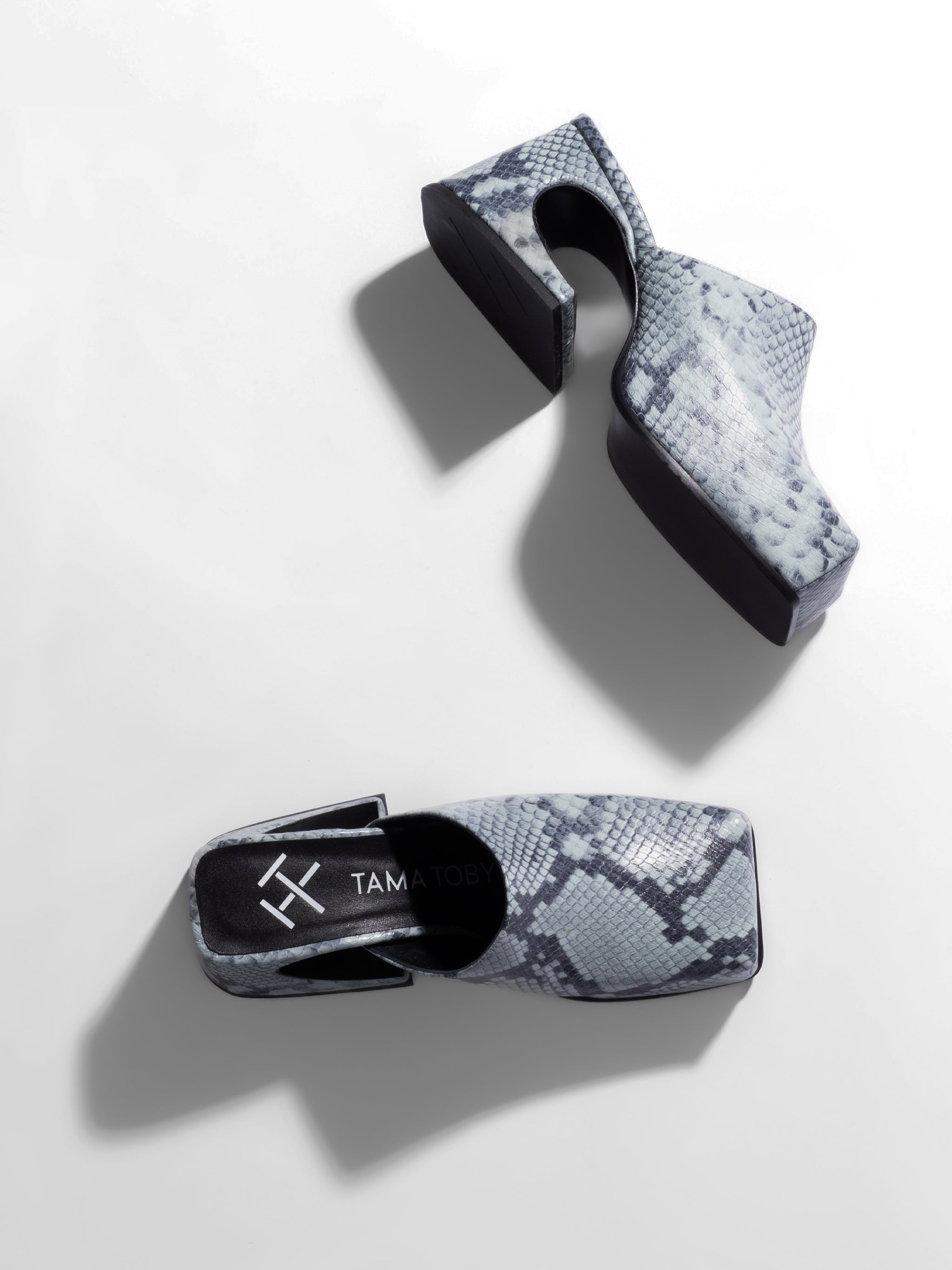 DENIM SNAKE SASSY MULE